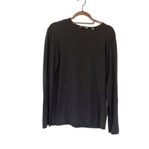 Vince Mens T Shirt Medium Striped Black Gray Long Sleeved Cotton Modal Blend